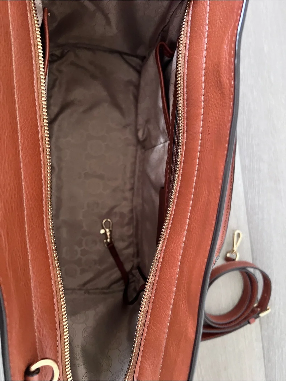 Michael Kors Signature MK Monogram Satchel Crossbody Bag Brown Luggage